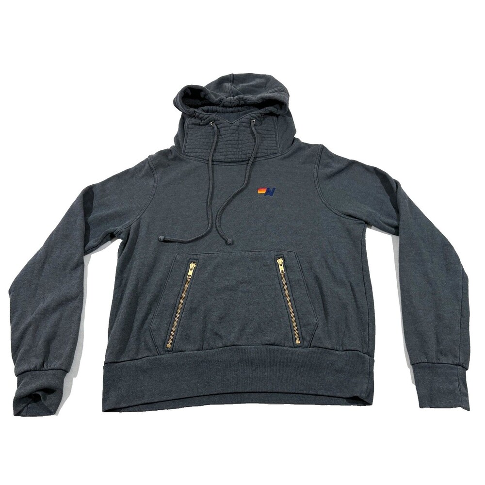 Aviator Nation Ninja Zip Pocket Gray Pullover Hoodie Sweatshirt Womens Sz XS USA